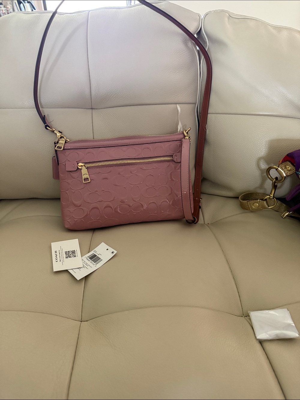 Coach Pink Signature Embossed Crossbody with Contrast Strap